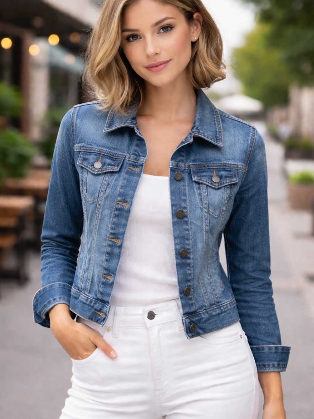 Washed Blue Denim Jacket - Classic Women's Jean Jacket